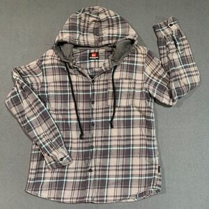 Quiksilver Youth XL Hooded Flannel Shirt Button Up Long Sleeve Plaid Casual
